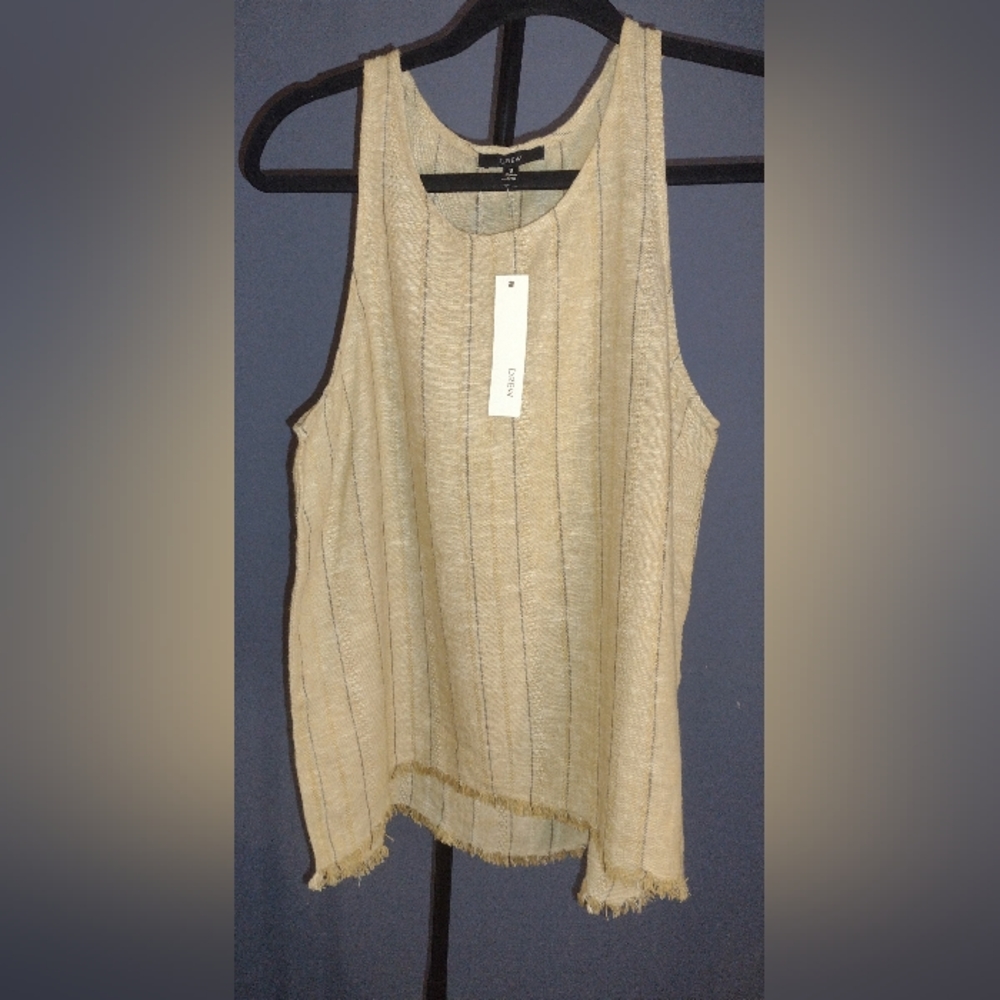 NWT DREW striped  top linen blend size S beige